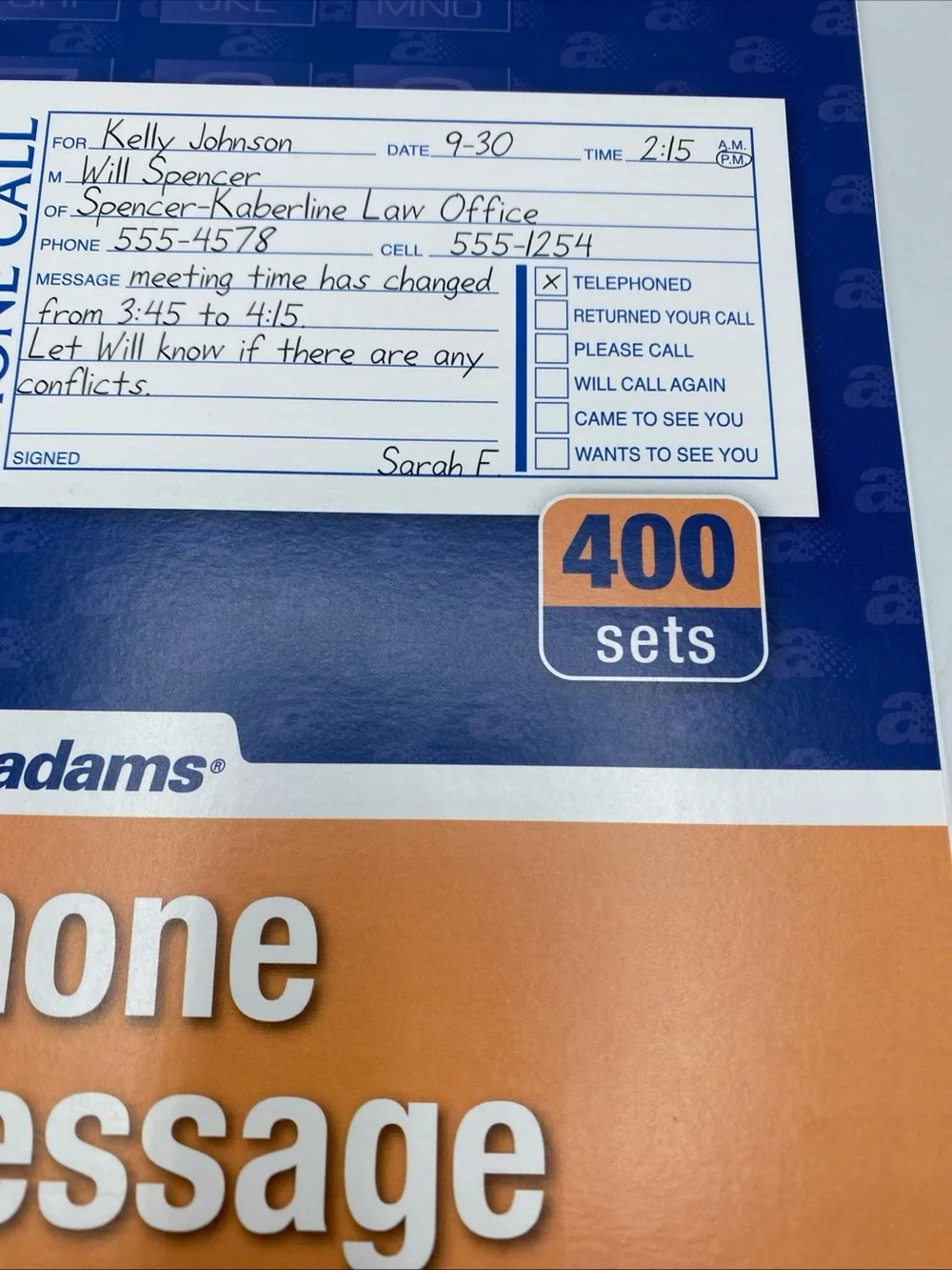 Message Book Phone Call Carbonless Duplicate 5.5x11” 3 Pack Adam’s SC1154D